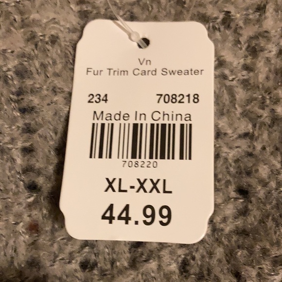 NWT Gray Faux Fur Trim Open Sweater Cardigan XL-XXL - Picture 10 of 12